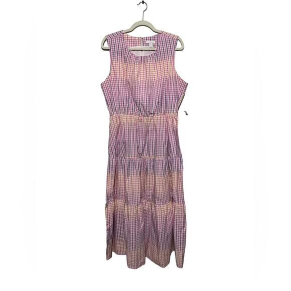 Charter Club NwT Pink Pastel Gingham Check Plaid Spring Ombre Midi Dress XL‎ - Picture 1 of 4